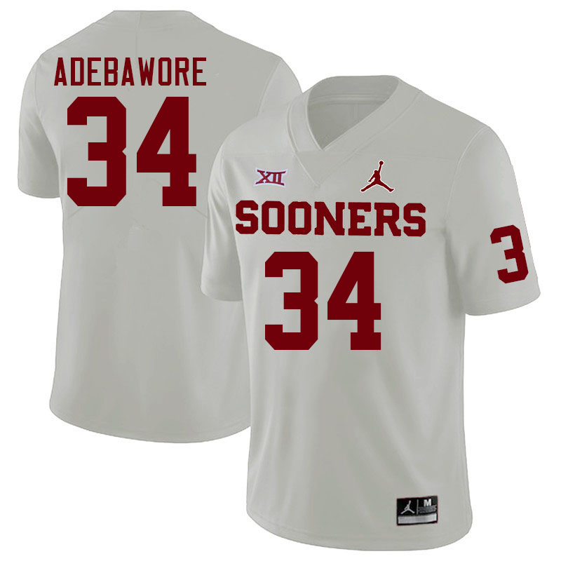 Oklahoma Sooners #34 Adepoju Adebawore College Football Jerseys Stitched-White